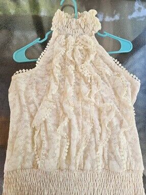 Studio Y Cream Lace Halter Top